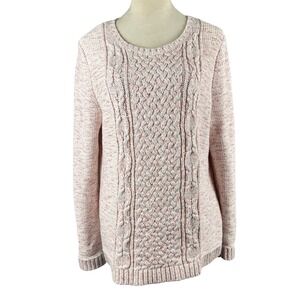Talbots Womens Sweater Cable Knit Crew Neck Pink Size Large Casual Chic Autumn
